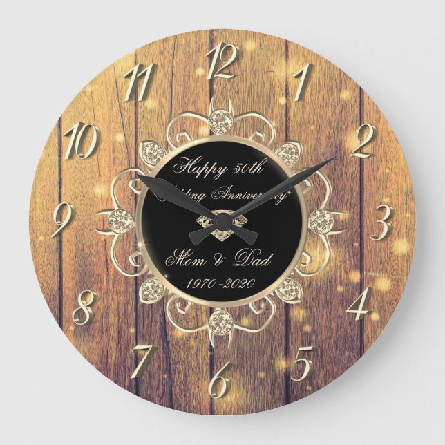 Grande Horloge Ronde Diamants en bois 50e anniversaire de Mariage (Recto)