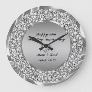 Grande Horloge Ronde Diamants et argent 10e anniversaire de mariage