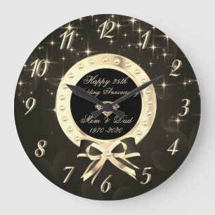 Grande Horloge Ronde Diamants Étoiles Arc 50e Anniversaire de Mariage