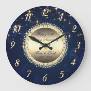 Grande Horloge Ronde Diamants Étoiles Navy Blue 50 Ans de Mariage