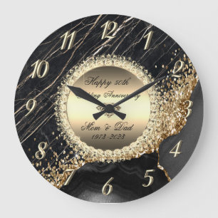 Grande Horloge Ronde Diamants Mariage 50 ans Black Marble