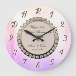 Grande Horloge Ronde Diamants métalliques Cool 25e anniversaire de mar