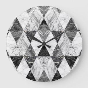 Grande Horloge Ronde Diamants noirs et Marbres blancs.