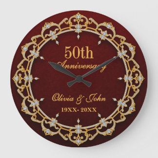 Grande Horloge Ronde Diamants Or et bordeaux 50e anniversaire de mariag