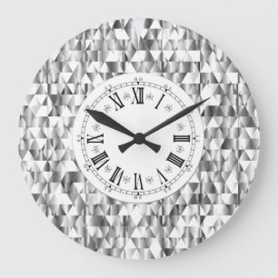 Grande Horloge Ronde Diamond look faux argent brillant Roman numeral