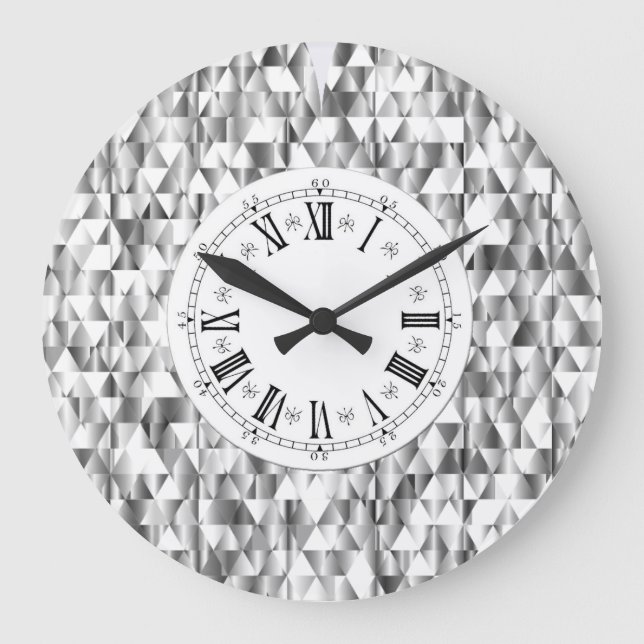 Grande Horloge Ronde Diamond look faux argent brillant Roman numeral (Recto)