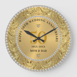Grande Horloge Ronde Diamonds Gold 50e anniversaire Mariage