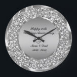 Grande Horloge Ronde Diamonds & Silver 25th Wedding Anniversary<br><div class="desc">Encrusted diamonds and silver( diamonds are not real) 25th wedding anniversary customizable clock.</div>