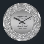 Grande Horloge Ronde Diamonds & Silver 25th Wedding Anniversary<br><div class="desc">Encrusted diamonds and silver( diamonds are not real) 25th wedding anniversary customizable clock.</div>