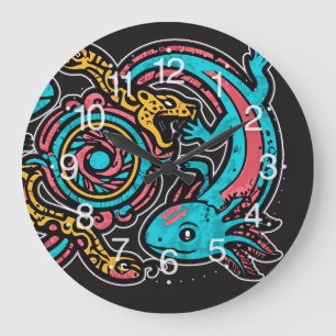 Grande Horloge Ronde Dieu aztèque Xolotl combattant l'art tribal de la