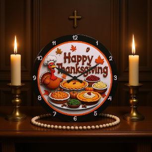 Grande Horloge Ronde Dîner diner dinde caricature bon thanksgiving