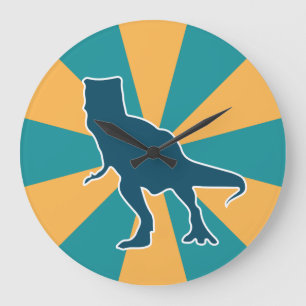 Grande Horloge Ronde Dinosaur t rex cartoon yellow blue dino boys room