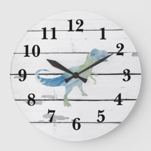 Grande Horloge Ronde Dinosaur Trex Decor Rustic Shiplap Large Clock