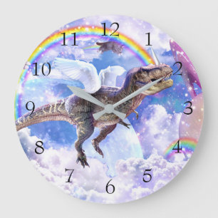 Grande Horloge Ronde dinosaure arc-en-ciel unicorne dinocorne
