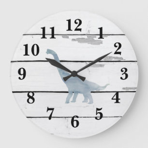 Grande Horloge Ronde Dinosaure Brachiosaurus Décor Rustique Shiplap Gra