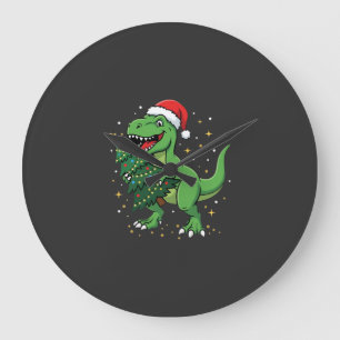 Grande Horloge Ronde Dinosaure de Noël Santa T Rex