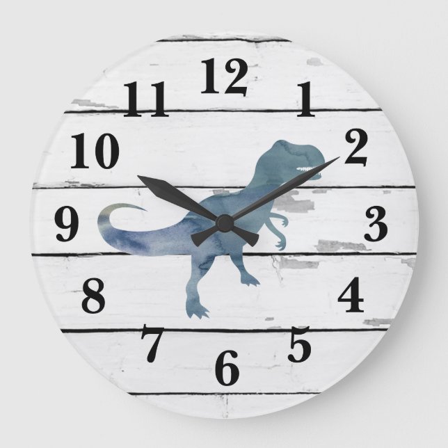 Grande Horloge Ronde Dinosaure Trex Decor Rustic Shiplap (Recto)