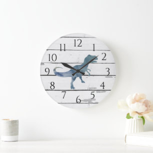 Grande Horloge Ronde Dinosaure Trex Decor Rustic Shiplap