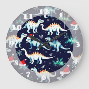 Grande Horloge Ronde Dinosaures de Noël