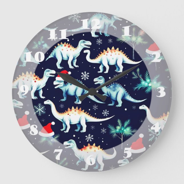 Grande Horloge Ronde Dinosaures de Noël (Recto)