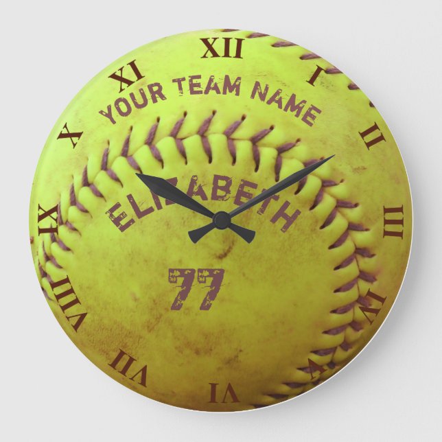 Grande Horloge Ronde Dirty Softball Nom de l'équipe Numéro de bal (Recto)