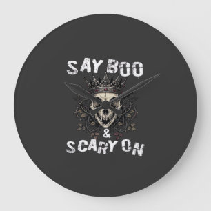 Grande Horloge Ronde Dis Boo Crâne Couronne Chauve-souris Ailes Hallowe