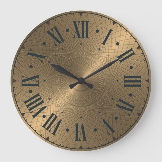 Grande Horloge Ronde Disque métal doré gravé moderne Abstrait Spiral (Recto)