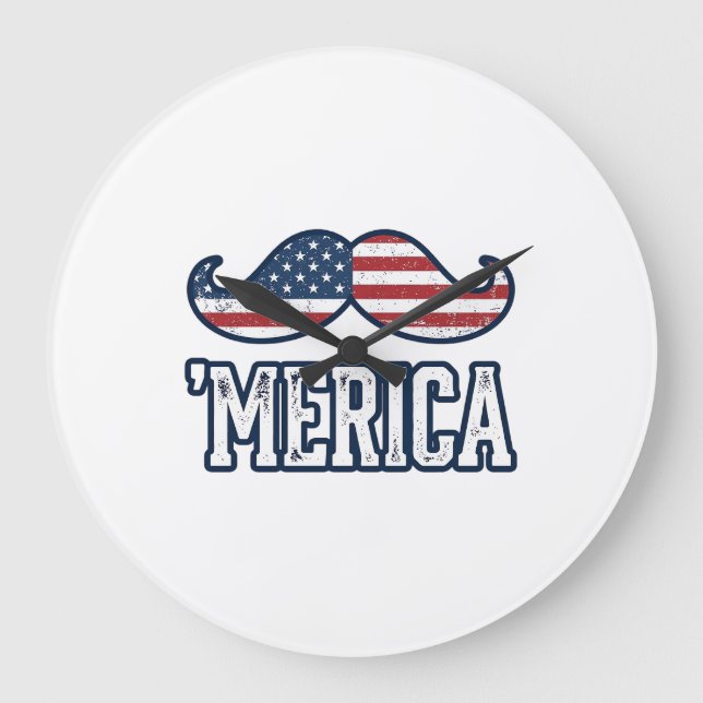Grande Horloge Ronde Distressed America Mustache Patriotic Vector Desig (Recto)