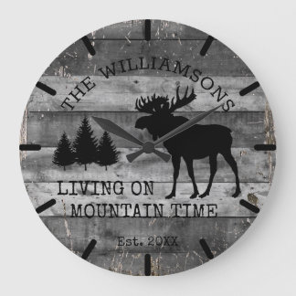 Grande Horloge Ronde Distressed Rustic Wood Living on Mountain Time