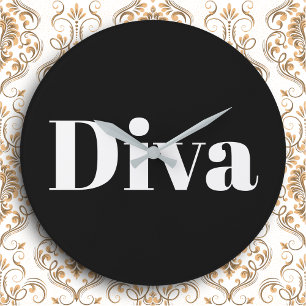 Grande Horloge Ronde Diva Opéra Chanteur Glam Musique Thème Noir Blanc