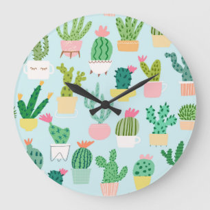 Grande Horloge Ronde Diversité des cactus, vintage arrière - plan sans 