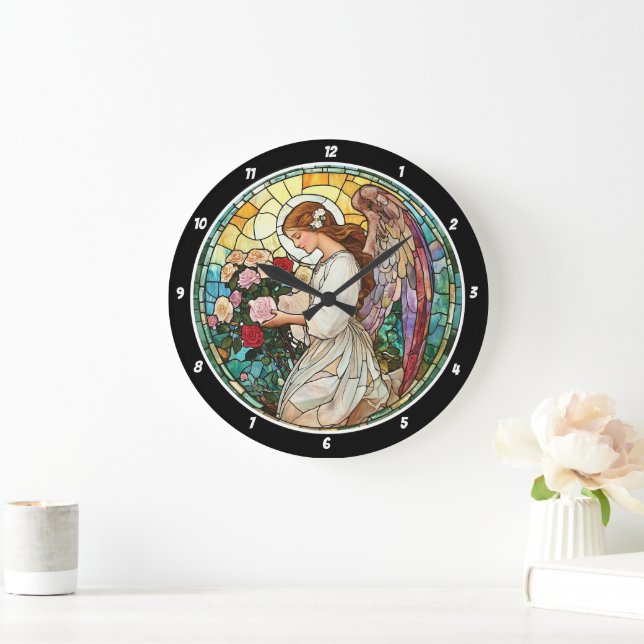 Grande Horloge Ronde Divin Rose Rayon Tiré Verre Angle Mur (Maison)
