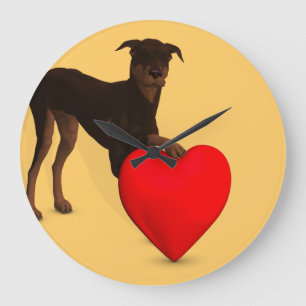 Grande Horloge Ronde Doberman Pinscher Avec Coeur
