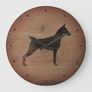 Grande Horloge Ronde Doberman Pinscher Silhouette Style rustique