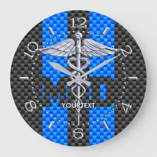 Grande Horloge Ronde Docteur MD Caduceus Style personnalisé Carbone ble