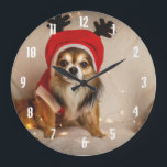 Grande Horloge Ronde Dog Deer<br><div class="desc">chihuahua puppy dog reindeer,
friend merry home antler,
terrier snow small adorable,
sweet antlers happy horns,
hat doggy xmas santa,
red winter costume holiday,
cute festive canine breed,
celebration funny deer christmas,
animal pet claus,
puppy chihuahua dog reindeer, </div>