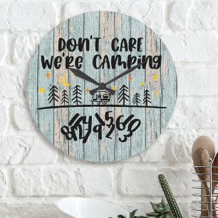 Grande Horloge Ronde Don't Care We're Camping Wooden Planks