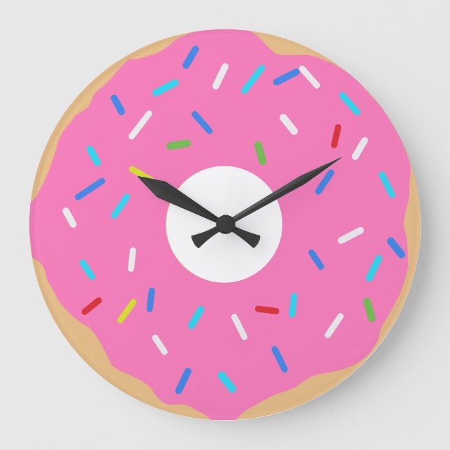 Grande Horloge Ronde Donut Rose Avec Saupoudrages (Recto)