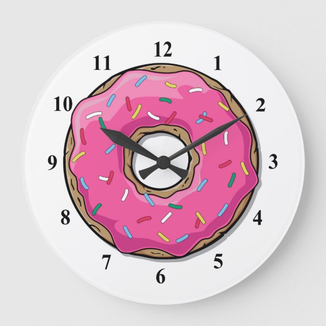 Grande Horloge Ronde Donut Rose Cartoon Avec Saupoudrages (Recto)