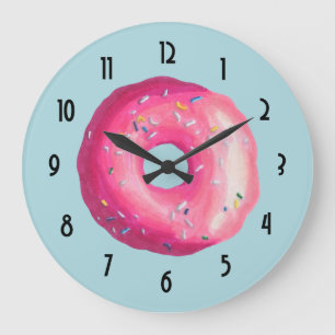 Grande Horloge Ronde Donut With Pink Frosting And Sprinkles