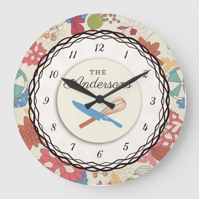 Grande Horloge Ronde Doodle flowers utensils (Recto)