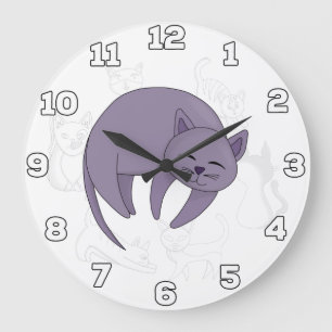 Grande Horloge Ronde Dormir de chats gris et caniche de chats