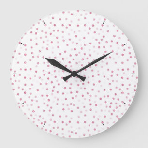 Grande Horloge Ronde Dots d'or pour filles Roses Confetti White Design