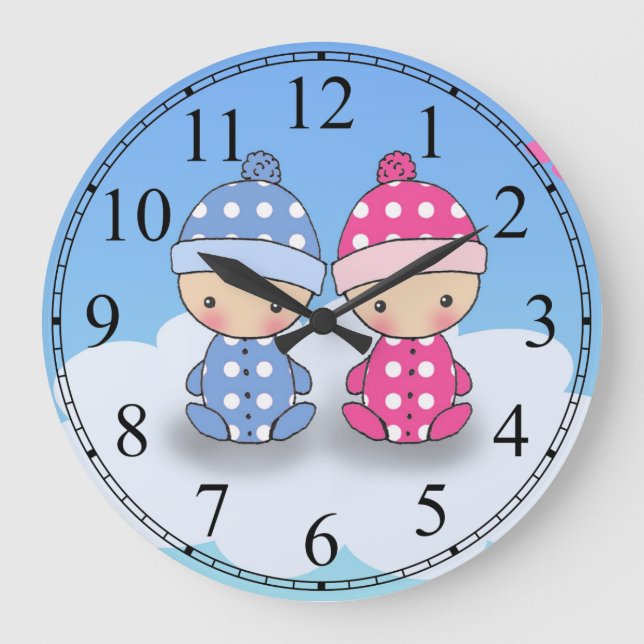Grande Horloge Ronde Double garçon et fille bébé Polka Pot mural horlog (Recto)