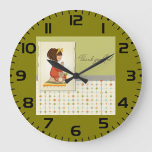 Grande Horloge Ronde Douce Fille Priante Merci Dieu