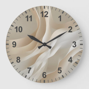 Grande Horloge Ronde "Douces Courants" Art Abstrait Beige