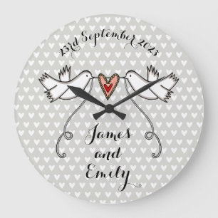 Grande Horloge Ronde Doves blanches personnalisées Mariage Cadeau Acryl