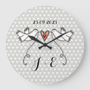 Grande Horloge Ronde Doves blanches personnalisées Mariage Cadeau Acryl
