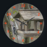 Grande Horloge Ronde Downy Woodpecker<br><div class="desc">Personalize this cute clock if you wish for any bird watcher as a vend. Other choices include choosing a square or round shape {2 sizes};and changing the font {numbers} style, size, and color or delete all the numbers for a clock with no numbers. go to my BIRDS SECTION to see...</div>