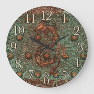 Grande Horloge Ronde Dragon Asiatique Rusty metal Fantasy Art Clock